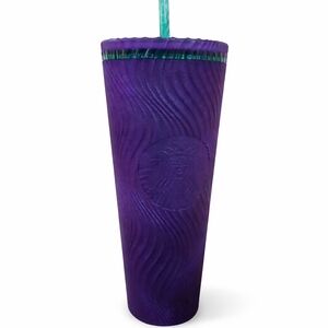 Starbucks Textured Purple Tumbler with Green Straw